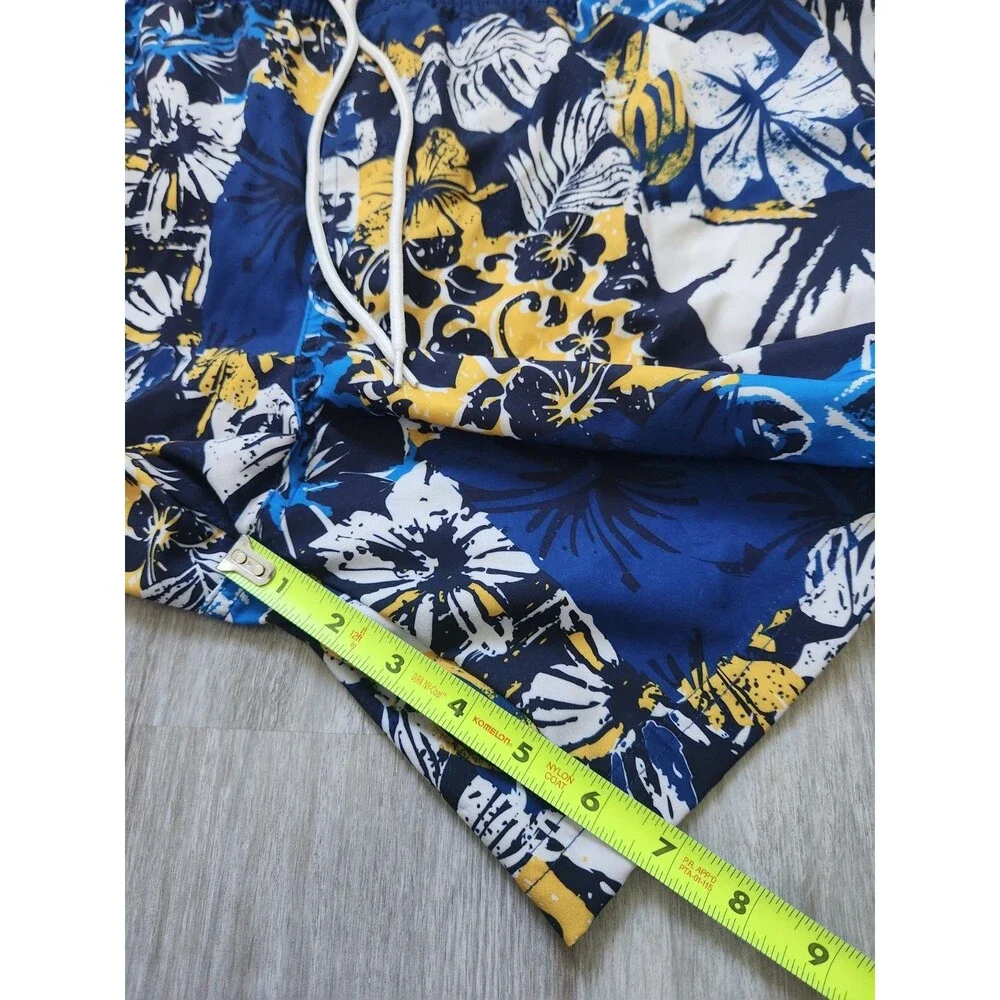 Corona Hawaiian Swim Trunks Blue Yellow Floral Patchwork Mens 2XL Board Shorts - Picture 6 of 8